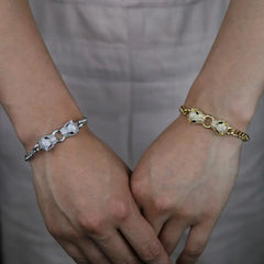 Showlu Store Nation 0 Silver Gold Color 5MM Cuban Link Chain Micro Pave Black White CZ Double Jaguar Head Bracelet For Women Adjustable