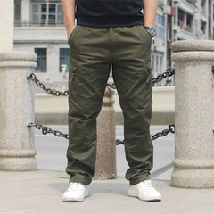 Spring Cotton Outdoor Multi - Pocket Elastic Waist Casual Pants - SHOWLU FASHION STORE