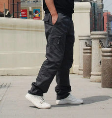 Spring Cotton Outdoor Multi - Pocket Elastic Waist Casual Pants - SHOWLU FASHION STORE