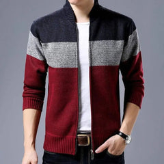 Showlu Fashion Store 0 Spring Winter New Men's Cardigan Single-Breasted Fashion Knit Plus Size Sweater Stitching Colorblock Stand Collar Coats Jackets