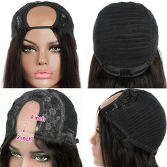 A U-part human hair wig shown from multiple angles on a mannequin head.