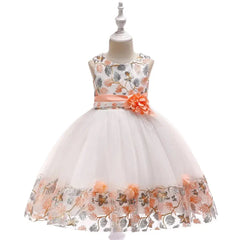 Showlu Fashion Store orange / 2T 100 Summer Kids Girl Dress Embroidery Flower Girls Birthday Party Dresses Children Princess Prom Costums Formal Clothes 3 8 Years