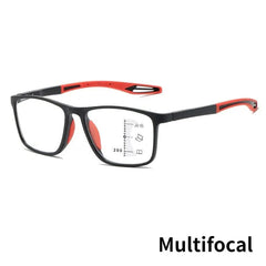 Showlu Fashion Store 0 1.0 / MUL-blackred TR90 Anti-blue Light Multifocal Reading Glasses Men Women Progressive Near Far Eyewear Ultralight Sports Farsight Eyeglasses
