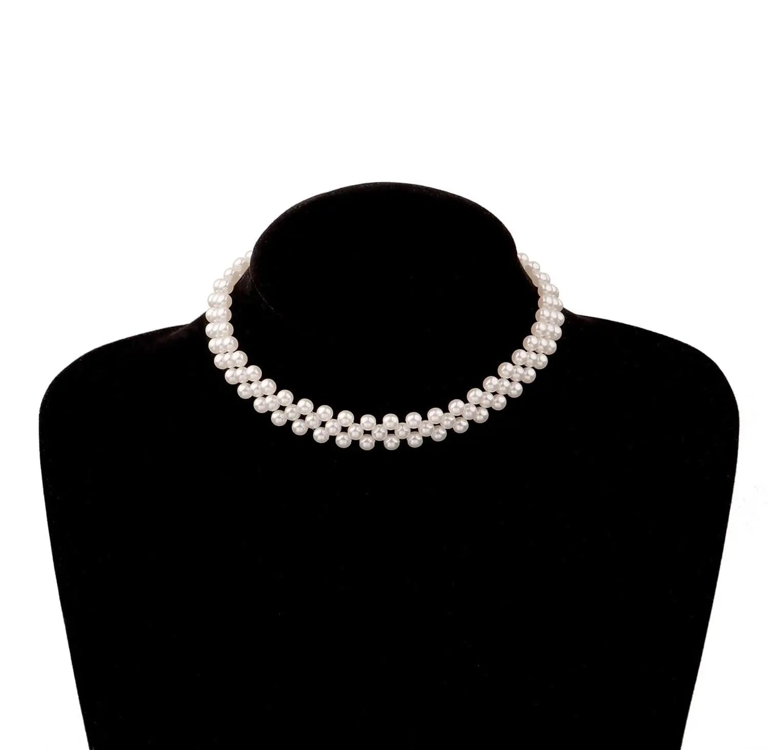 The Vintage Style Simple 6MM Pearl Chain Choker Necklace features evenly spaced white pearls, creating an elegant and classic look for women—perfect for weddings or everyday fashion.