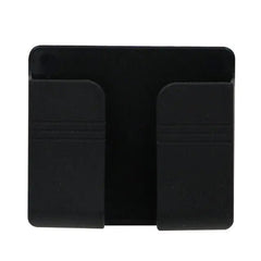 A black wall-mounted mobile phone holder with a minimalist rectangular design.