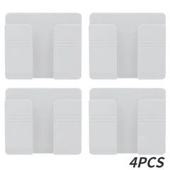 Four white wall-mounted mobile phone holders arranged in a grid.