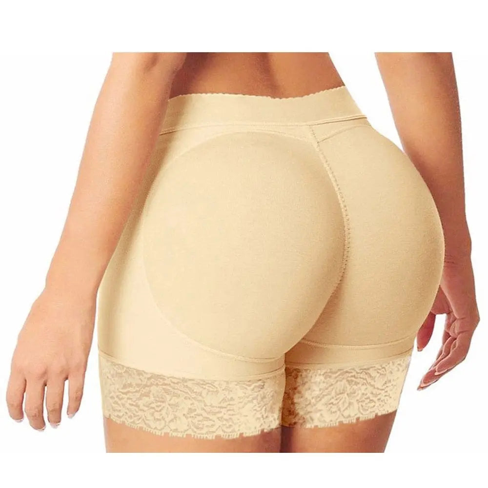 A woman is shown from the back wearing Women Butt Lifter Panties Body Shaper High Waist Cinchers, highlighting the enhanced curves and flattering fit provided by this seamless push-up shapewear with fake hip lifting pads.