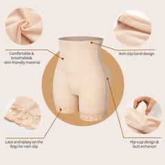 The Women Butt Lifter Panties Body Shaper High Waist Cinchers offers push up, seamless hip-lifting shapewear with fake pads, anti-slip band, lace trim, epoxy non-slip legs, and breathable skin-friendly material for comfortable wear.
