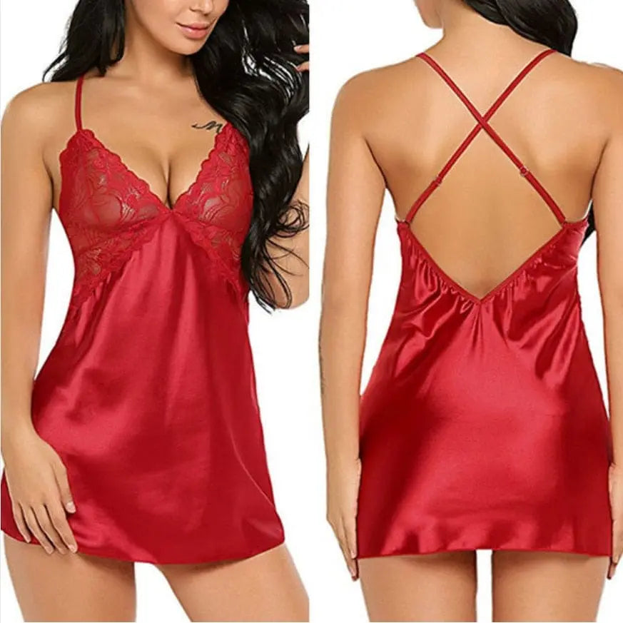 Showlu Fashion Store 0 Women's Sexy Lace Satin Nightdress Women's Lingerie Sleepwear Set Babydoll Sexy Costumes Erotic Hot Dresses Exotic Pajamas