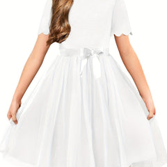 Girls Dress Party Flower Girls' Dress Tutu Fluffy Summer Dresses Belted Wedding Size 3-11 Years