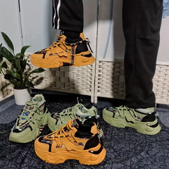 Men's Fashion Sneakers Casual Thick-Sole Lace-Up Shoes Comfortable Trendy Height-Increasing for Outdoor Travel and Daily Work Skateboarding
