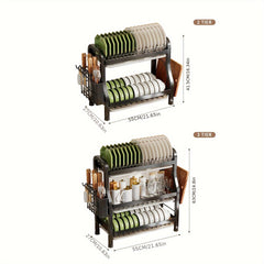 1pc Large Capacity Dish Drying Rack - Rustproof Multi-Layer Dish Drainer With Spacious Storage - Perfect For Kitchen Countertops & Cabinets - Organize Plates, Bowls, Utensils, And More! SHOWLU FASHION STORE