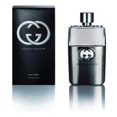 Gucci Guilty Pour Homme Eau de Toilette bottle and its black packaging box.
