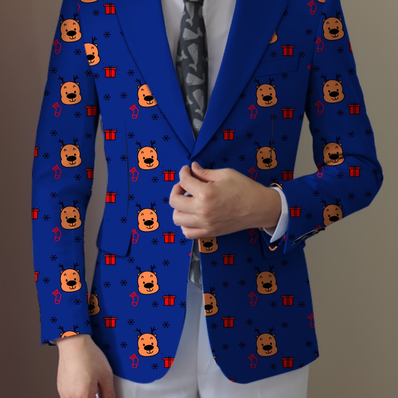 Men's Playful Cartoon Face & Stripes Blazer - Casual Polyester & Elastane, Button-Up with Notch Lapel, Non-Transparent, All-Season, Easy Care Hand or Dry Clean Only, Comfortable Suit|Stylish Suit|Structured Fit SHOWLU FASHION STORE