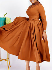 Plus Size Women's Elegant Beaded Turtleneck Bodycon Dress - Vibrant Red Long Sleeve Floor-Length Gown for Spring/Summer, Machine Washable Formal & Casual Occasion Dress, Spring Fashion Wear, Autumn Elegance Wear, Sophisticate