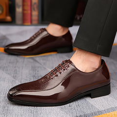 Men's Elegant Black Dress Shoes - Glossy Finish, Pointed Toe, Lace-Up Business & Formal Style for Weddings, Parties, and Casual Attire SHOWLU FASHION STORE