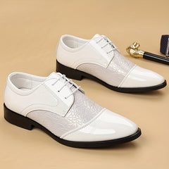 KJSOP Men'S Glossy Brown Faux Cover Dress Shoes - Glossy Brown Pointed Toe Business & Wedding Shoes with Glossy Brown Lace-Up Closure, Cushioned Insole & Non-Slip Rubber Sole, Formal & Semi-formal Footwear For Office, Wedding