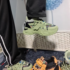 Men's Fashion Sneakers Casual Thick-Sole Lace-Up Shoes Comfortable Trendy Height-Increasing for Outdoor Travel and Daily Work Skateboarding