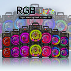 A portable dual-speaker system with RGB lighting and a top-mounted control panel.