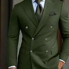 Men's Elegant Dark Green Wedding Blazer - Slim Fit Double Breasted Six-Button Peak Lapel, Machine Washable Solid Color for Formal Events & Year-Round Wear