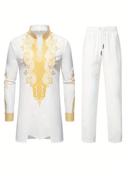 Men's Casual Striped Long Sleeve Robe Set - Polyester, Machine Washable, Stand Collar