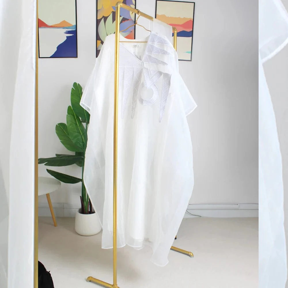 African Attire For Women White Abaya Embroidery Plus Size Elegant Party Church Dress - SHOWLU FASHION STORE