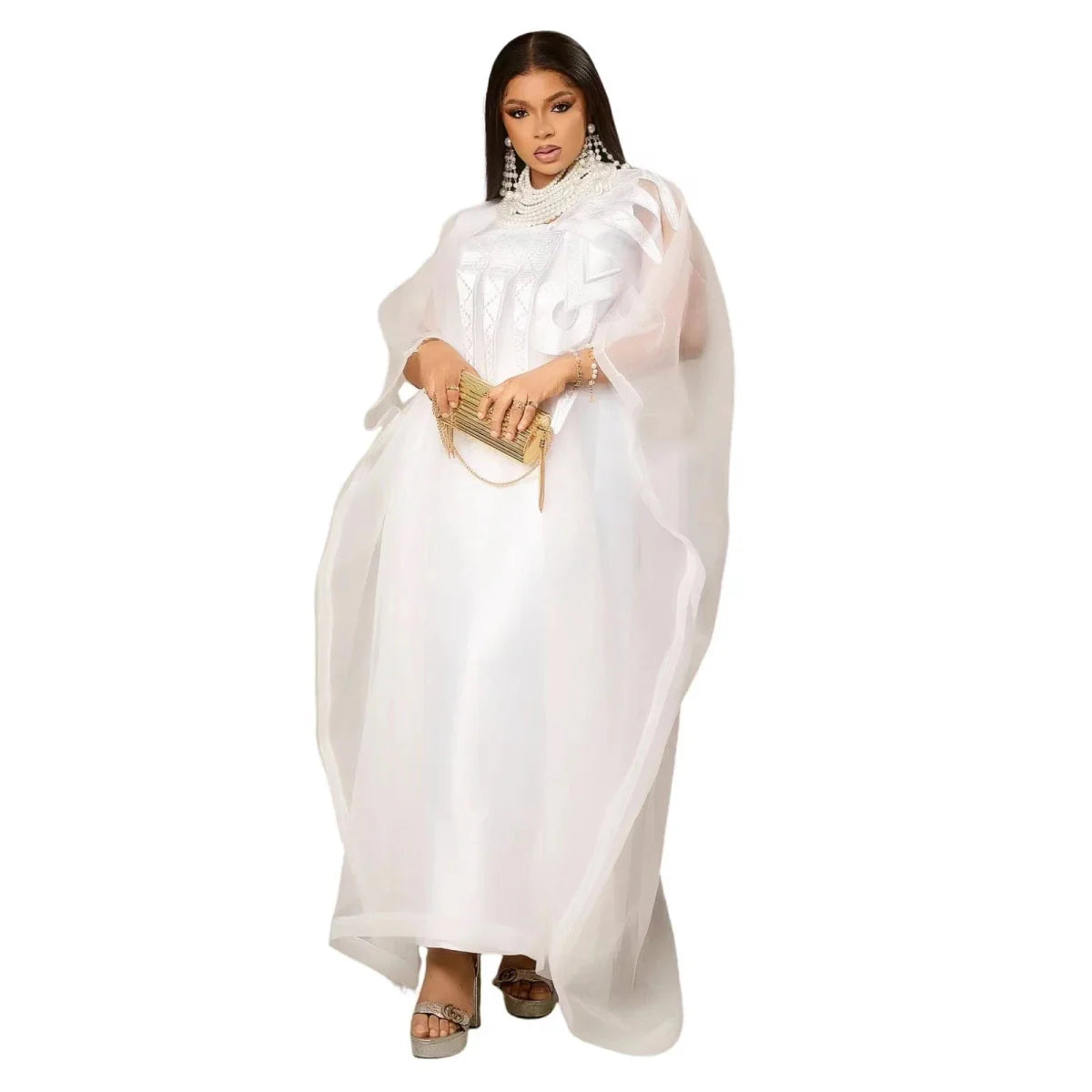 African Attire For Women White Abaya Embroidery Plus Size Elegant Party Church Dress - SHOWLU FASHION STORE