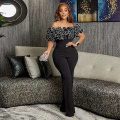 African Clothes For Women 2023 Autumn Elegant African Black White Polyester Party Long Jumpsuit Dashiki African Clothes - SHOWLU FASHION STORE