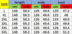 A size chart table for an African-style dress showing length, width, and bust measurements.