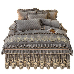 AI WINSURE - European Velvet Bedding Set, Queen Duvet Bed Cover, Quilted Embroidered, Removable Bed Skirt, Linen Set, Luxury - SHOWLU FASHION STORE