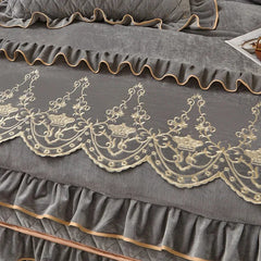 AI WINSURE - European Velvet Bedding Set, Queen Duvet Bed Cover, Quilted Embroidered, Removable Bed Skirt, Linen Set, Luxury - SHOWLU FASHION STORE