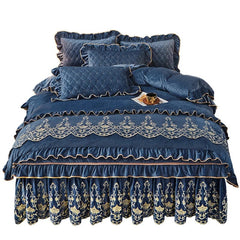 AI WINSURE - European Velvet Bedding Set, Queen Duvet Bed Cover, Quilted Embroidered, Removable Bed Skirt, Linen Set, Luxury - SHOWLU FASHION STORE