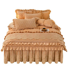 AI WINSURE - European Velvet Bedding Set, Queen Duvet Bed Cover, Quilted Embroidered, Removable Bed Skirt, Linen Set, Luxury - SHOWLU FASHION STORE