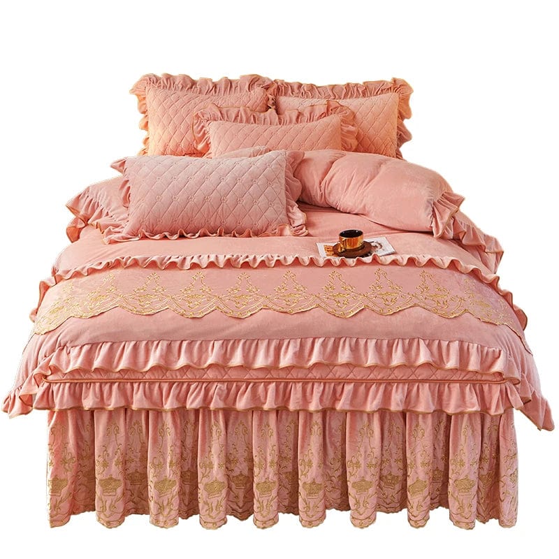 AI WINSURE - European Velvet Bedding Set, Queen Duvet Bed Cover, Quilted Embroidered, Removable Bed Skirt, Linen Set, Luxury - SHOWLU FASHION STORE