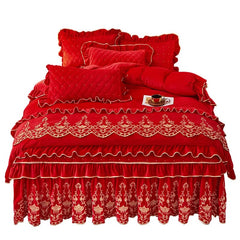 AI WINSURE - European Velvet Bedding Set, Queen Duvet Bed Cover, Quilted Embroidered, Removable Bed Skirt, Linen Set, Luxury - SHOWLU FASHION STORE
