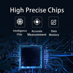 A digital graphic highlights the high precision chips of the blood pressure monitor.