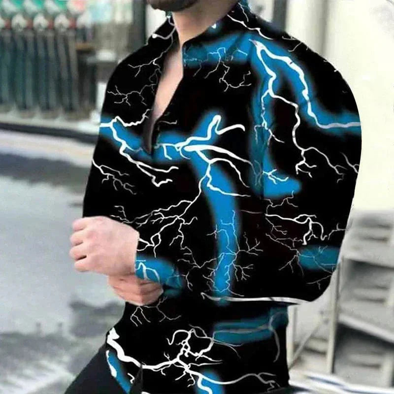 Autumn men's casual versatile fashion street men's shirt lapel single - breasted shirt men's irregular line long - sleeved shirt - SHOWLU FASHION STORE