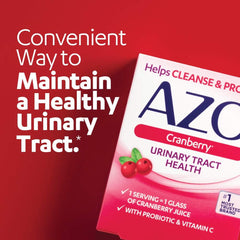 A box of AZO Cranberry urinary tract health softgels on a red background.