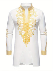 Men's Casual Striped Long Sleeve Robe Set - Polyester, Machine Washable, Stand Collar