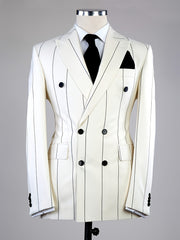 Elegant Men's Vertical Stripe Double-Breasted Notched Lapel Suit Jacket - & Black Stripes, Machine Washable, Regular Fit for Spring Summer Fall, Formal & Casual Occasions, Sophisticated Tailoring, Office Wear, Classic Style,