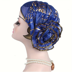 4pcs Elegant Floral Lace Turban Hats for Women - Stretchy Lightweight Breathable Polyester Hijab Scarf with Ruffled Edges, 4 Colors (White/Blue/Red/Golden) for Ramadan, Chemo, Everyday Glamour, Stylish Headwear, Sophisticated