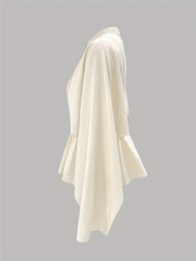 Women's Casual High Neck Blouse - Elegant Semi-Sheer Ruffled Sleeve Shirt, Solid Color Machine Washable Top for All-Season Versatile Wear