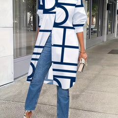 Elegant Women's Long Sleeve Shirt with Unique Print & Button Detail - Casual Polyester Blend, Machine Washable