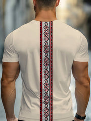 Men's Ethnic Geometric Embroidery T-Shirt - Premium Fabric, Comfort Fit Round Neck, Machine Washable Casual Top for Casual Attire, T Shirt, Durable Fabric Shirt