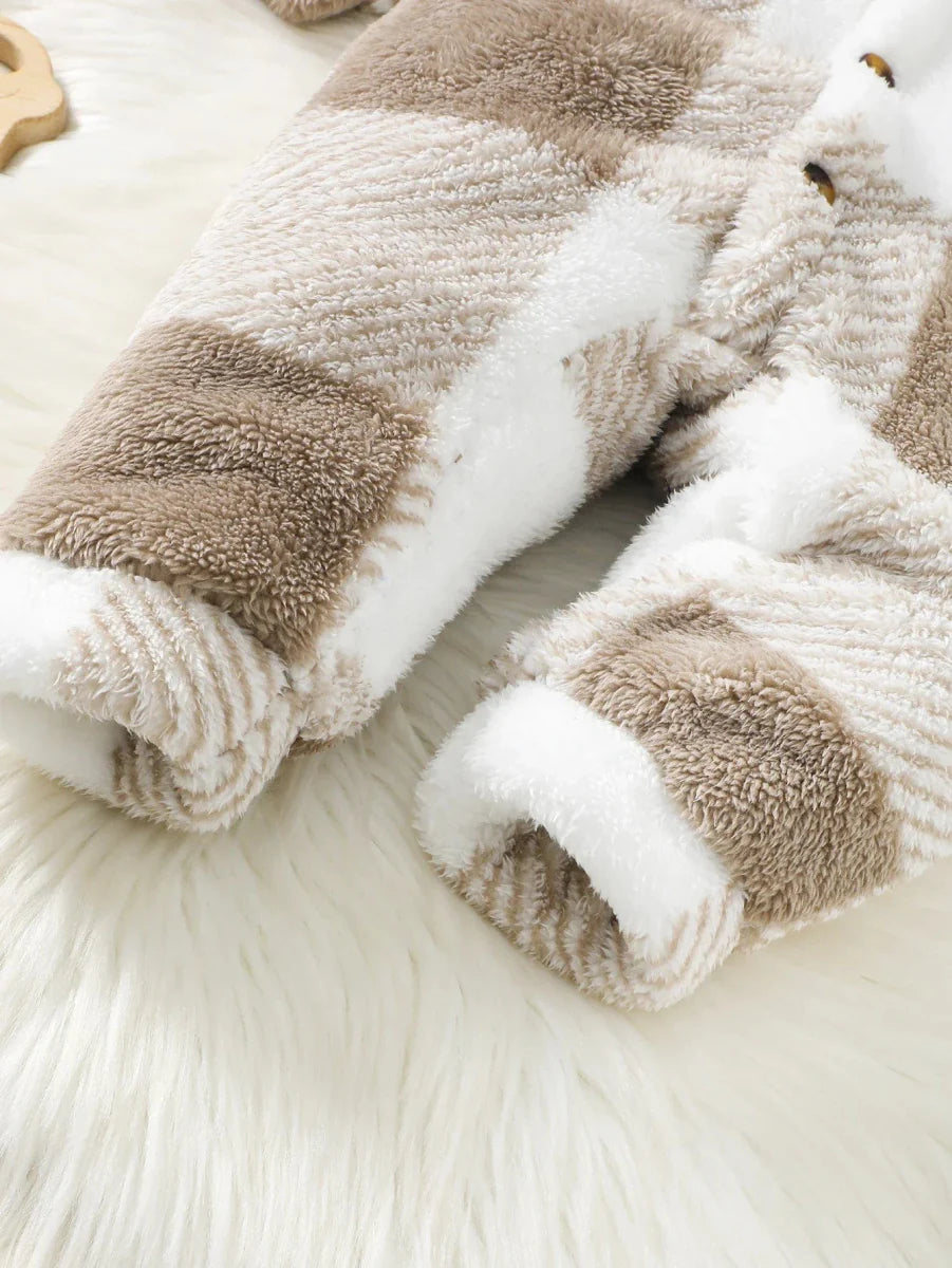 Baby Boys and Girls Plaid Romper Hooded Long Sleeved Plush Jumpsuit Winter Warm Bodysuit Clothes for Toddler Boy 3 - 24 Months - SHOWLU FASHION STORE