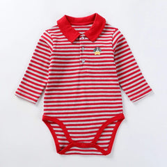 Baby clothes 100% cotton bodysuit 0 - 3Y autumn winter fashion one piece newborn outfit boy long sleeve polo collar jumpsuit white - SHOWLU FASHION STORE