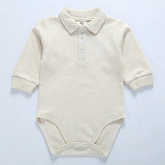 Baby clothes 100% cotton bodysuit 0 - 3Y autumn winter fashion one piece newborn outfit boy long sleeve polo collar jumpsuit white - SHOWLU FASHION STORE
