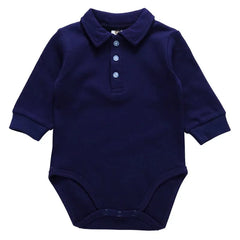 Baby clothes 100% cotton bodysuit 0 - 3Y autumn winter fashion one piece newborn outfit boy long sleeve polo collar jumpsuit white - SHOWLU FASHION STORE