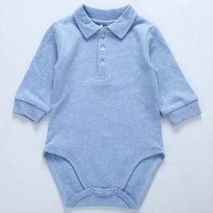 Baby clothes 100% cotton bodysuit 0 - 3Y autumn winter fashion one piece newborn outfit boy long sleeve polo collar jumpsuit white - SHOWLU FASHION STORE