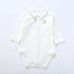 Baby clothes 100% cotton bodysuit 0 - 3Y autumn winter fashion one piece newborn outfit boy long sleeve polo collar jumpsuit white - SHOWLU FASHION STORE